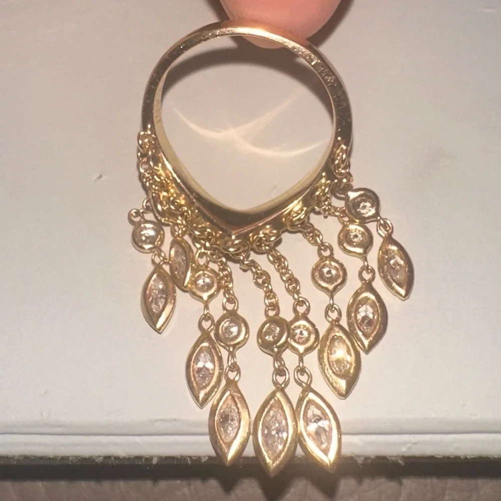 RARE 14K💍JACQUIE AICHE EXTRA LONG DIAMOND SHAKER RING DANGLE GOLD FRINGE RING - Picture 14 of 17